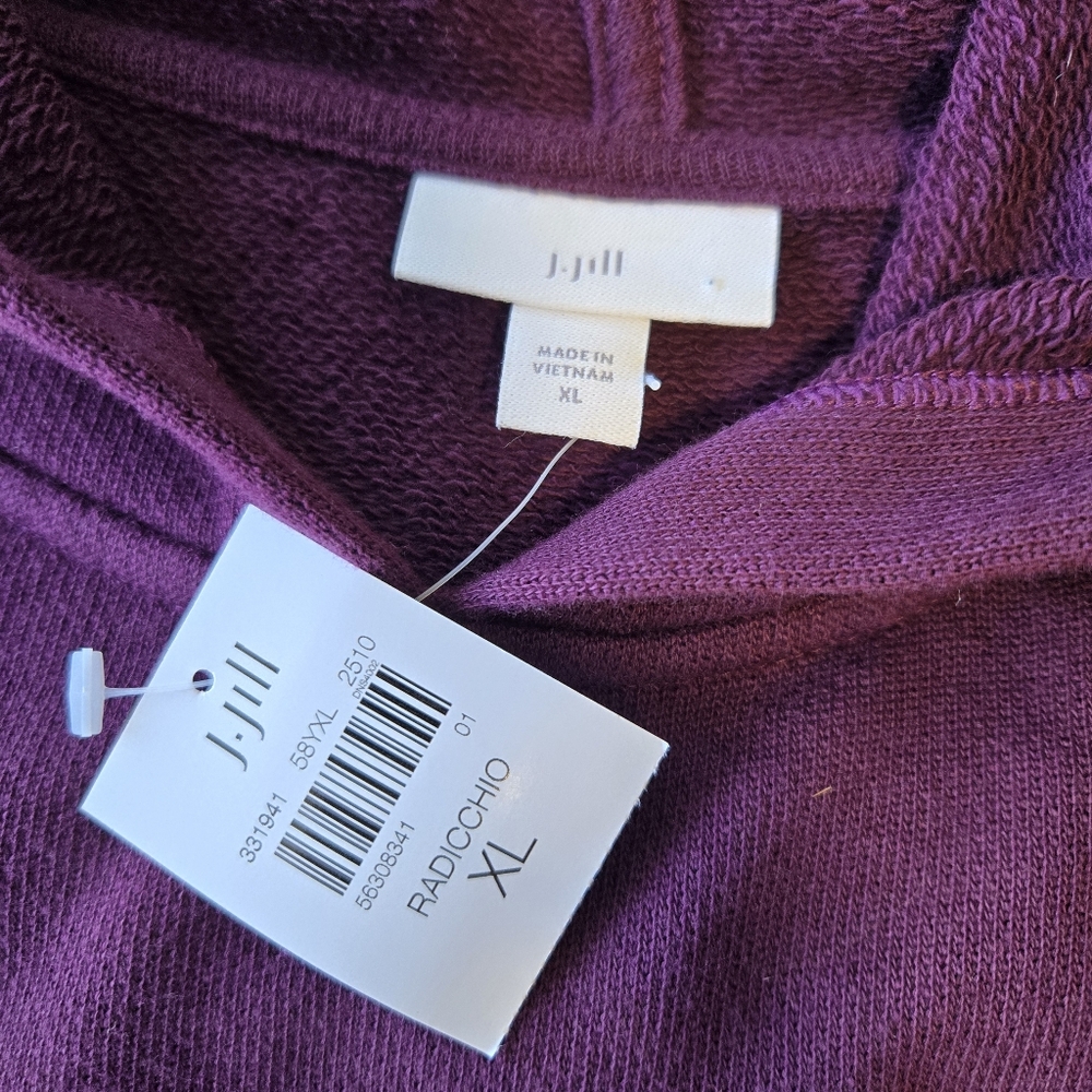 J.Jill French Terry & Cable Knit Sleeve Hoodie, Cotton, Purple, Size XL, NWT - Picture 2 of 13